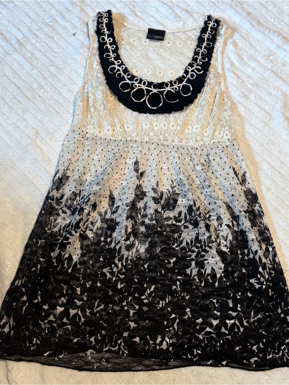 Lace Overlay Black and Cream Floral Tank Dress
